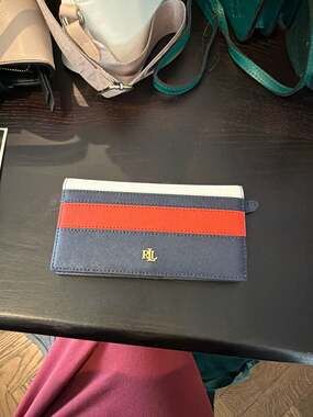 Ralph Lauren Crosshatch Leather Slim Striped Resort Wallet Brand new with tag